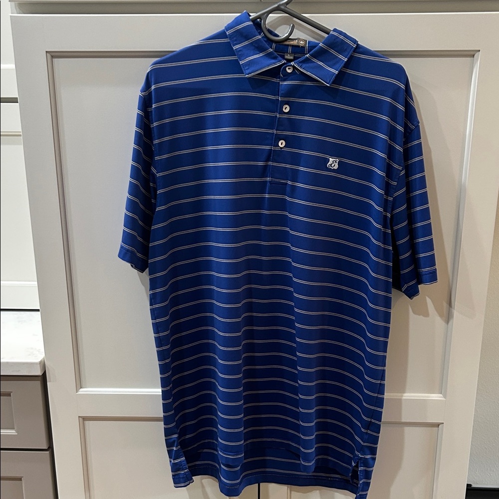 Peter Millar Edgewood Country Club. Navy and White Striped Golf Shirt